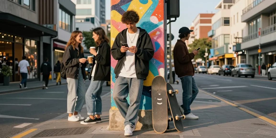 Stylish streetwear scene showcasing urban youth lifestyle with 456bd energy.