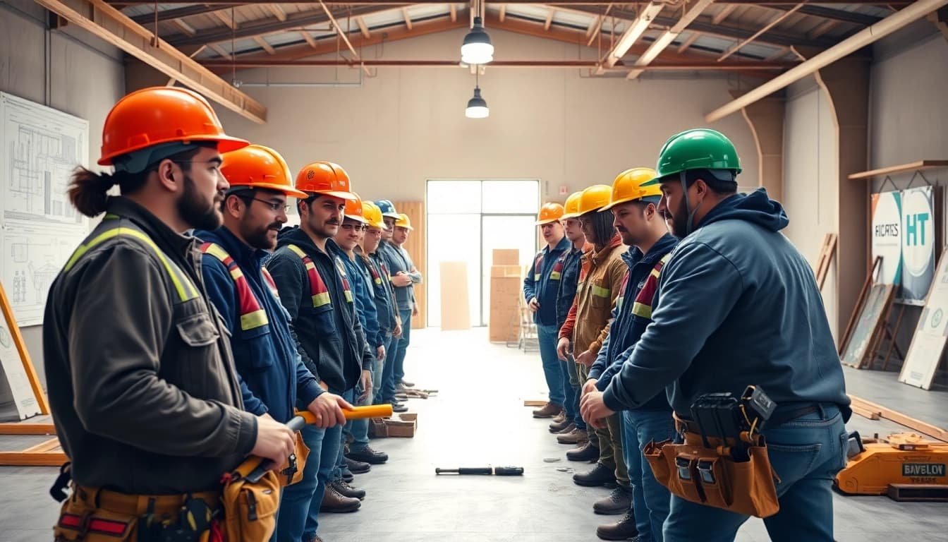 Engaged participants in a construction apprenticeship san antonio workshop, highlighting skills and teamwork.