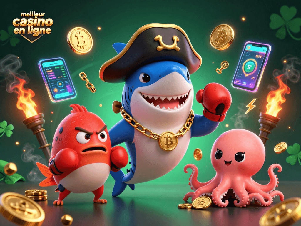 Jouez dans le meilleur casino en ligne pour gagner des pièces avec le requin pirate et ses amis exotiques.