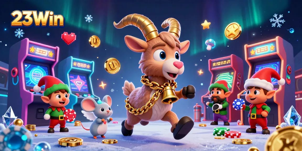 Experience the festive thrill at 23Win’s casino with Krampus and engaging characters in a colorful gaming spectacle.