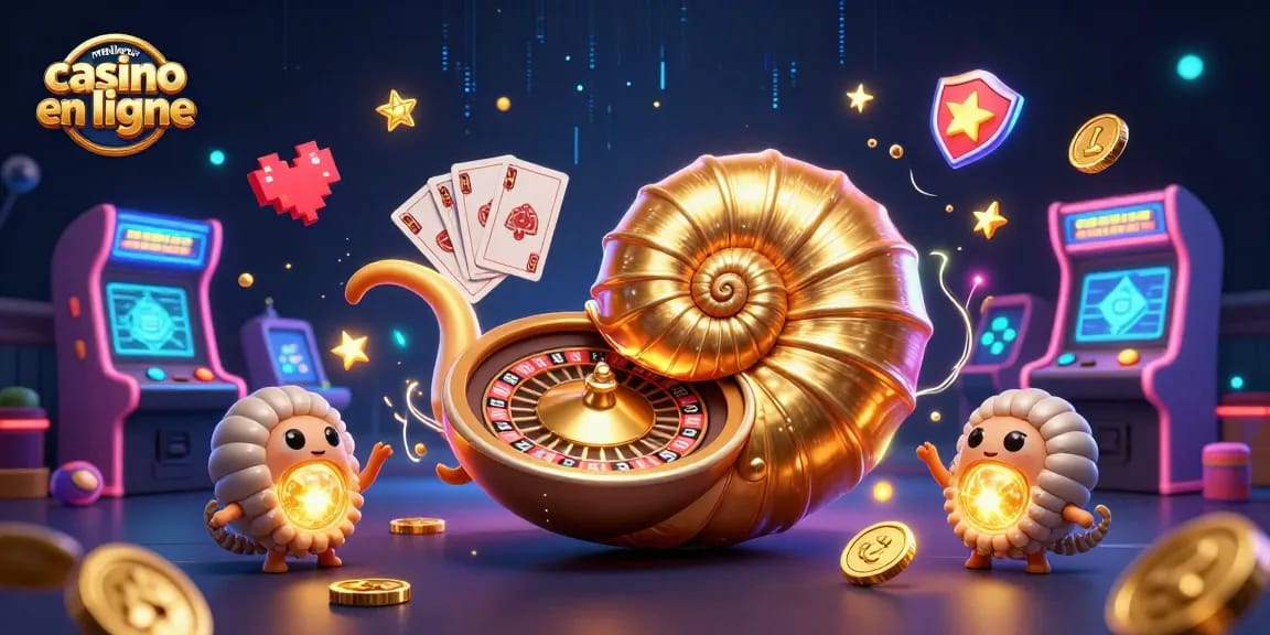 Meilleur casino en ligne avec un nautilus géant en 3D, des jeux lumineux et une ambiance de casino vibrant.