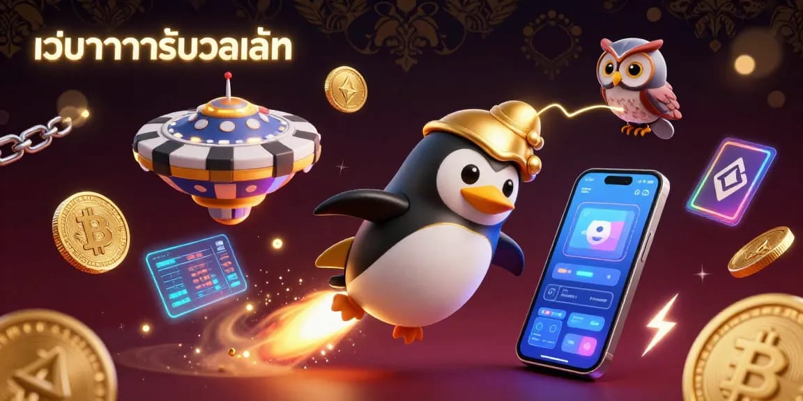 Experience the thrill of เว็บบาคาร่ารับวอเลท with a golden penguin racing towards a casino ship.