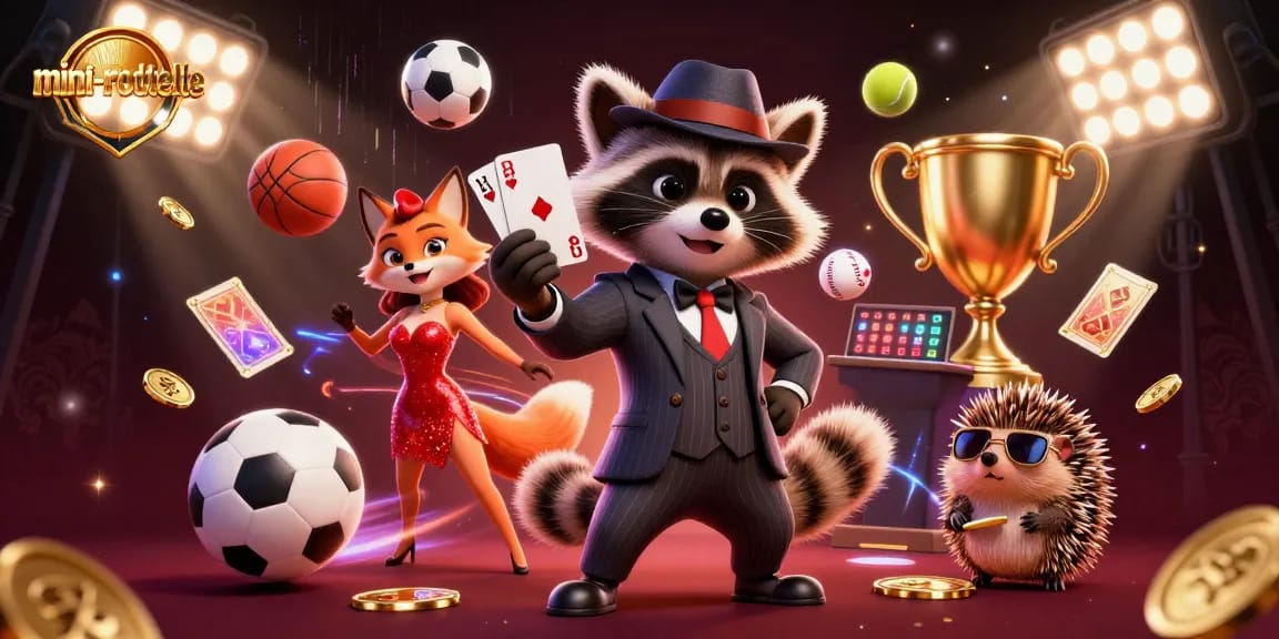 Experience the excitement of mini-roulette as a raccoon, fox, and hedgehog celebrate a winning moment.