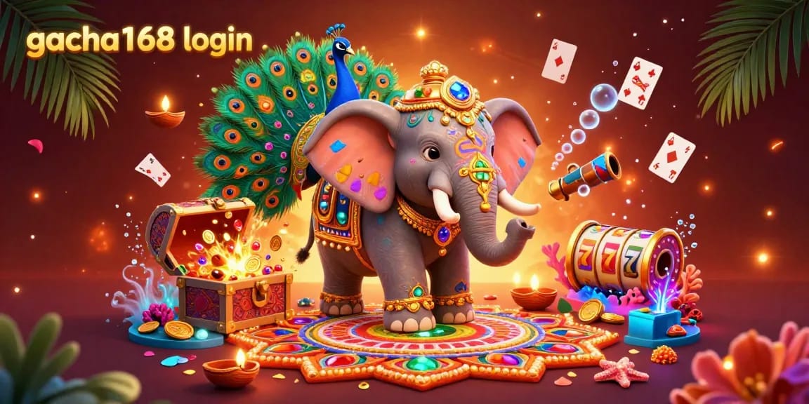 Log in to gacha168 for an exciting casino experience with colorful, festive visuals.