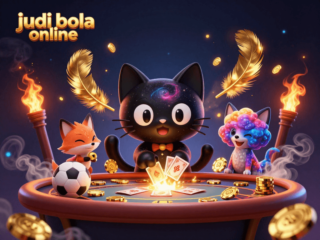Engage in judi bola online with a cosmic casino scene featuring a black hole cat and nebula fox.