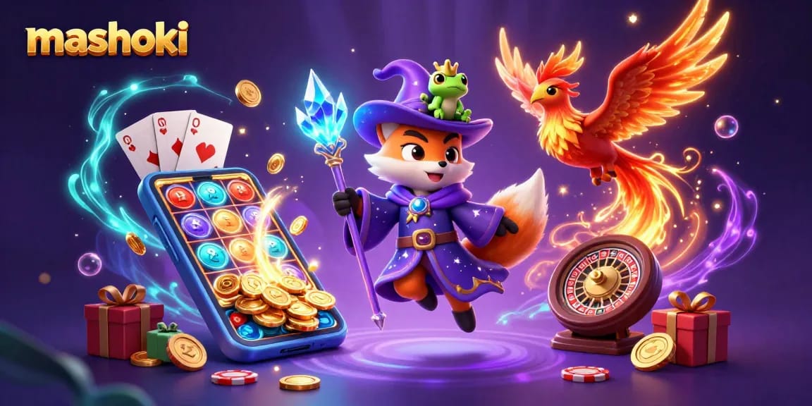 Experience thrilling gameplay at mashoki with a mystical fox wizard and fiery phoenix.