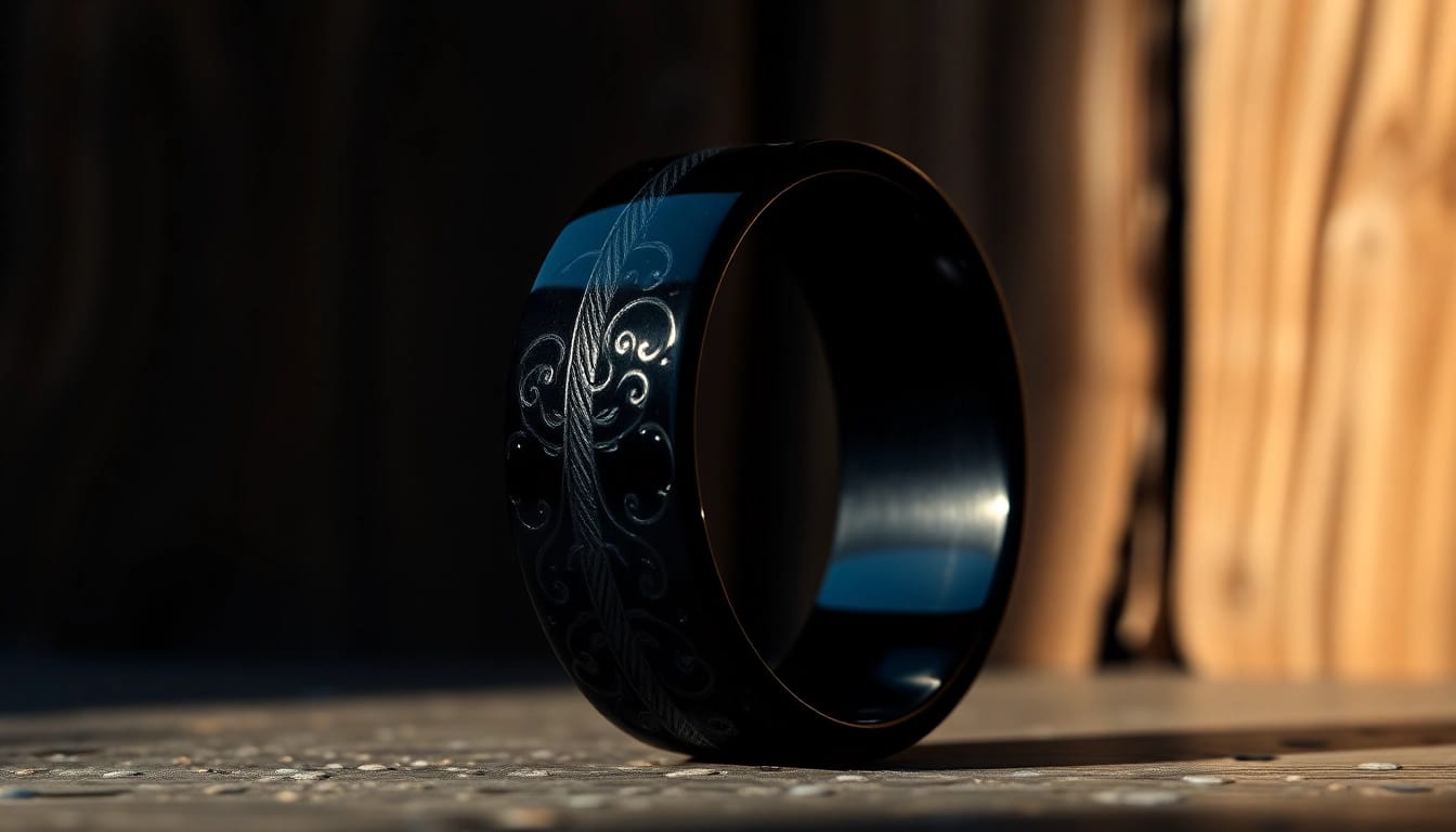 Showcase exquisite Black Wedding Rings for Men highlighting modern design and elegance.