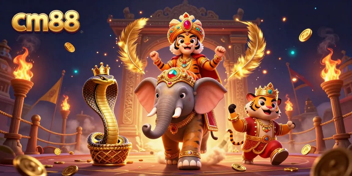 Experience thrilling gameplay at cm88 with a dynamic 3D illustration of a whimsical casino adventure.