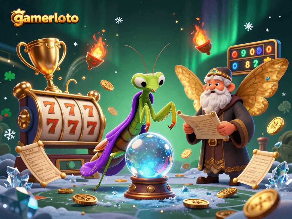 Join gamerloto's exciting journey with a 3D praying mantis fortune teller and magical casino elements!