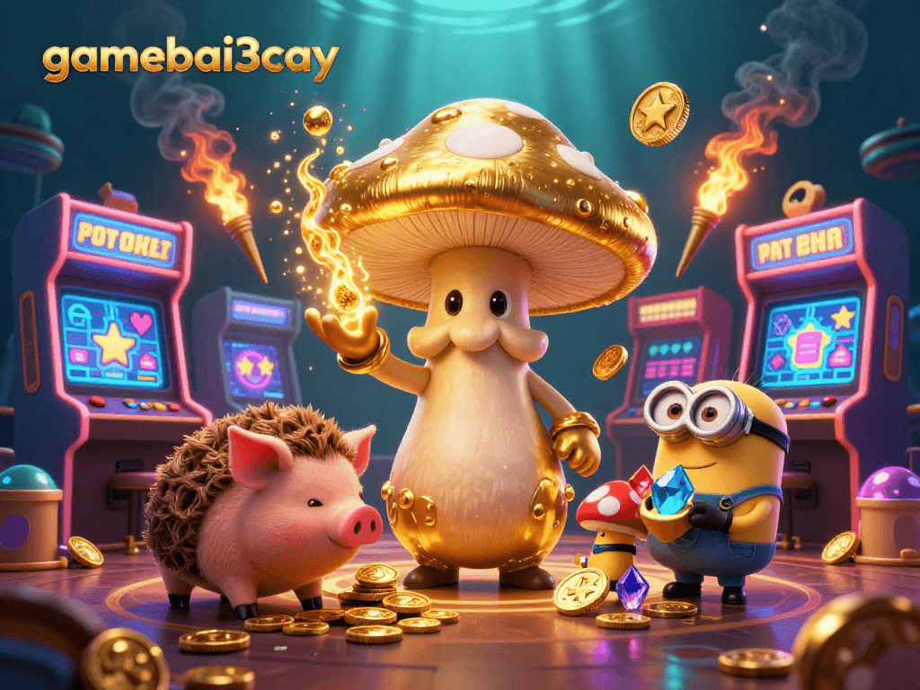 Experience gamebai3cay in a vibrant, dazzling casino scene filled with magical treasures and gaming excitement.