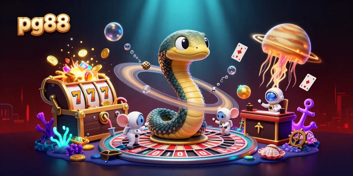 Bet on pg88 with tiny astronaut mice at a roulette wheel in this cosmic casino scene.