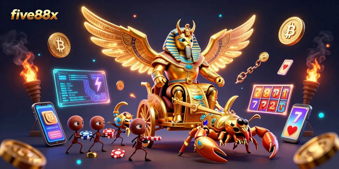 Experience the exhilarating fun of five88x with vibrant slot symbols and crypto elements.