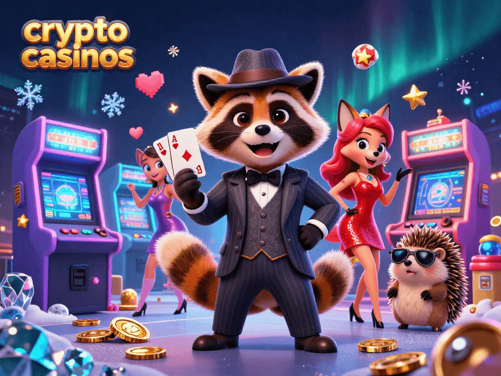 Jouez aux crypto casinos avec le raton laveur élégant, la renarde charmante et le hérisson protecteur dans un cadre 3D captivant.