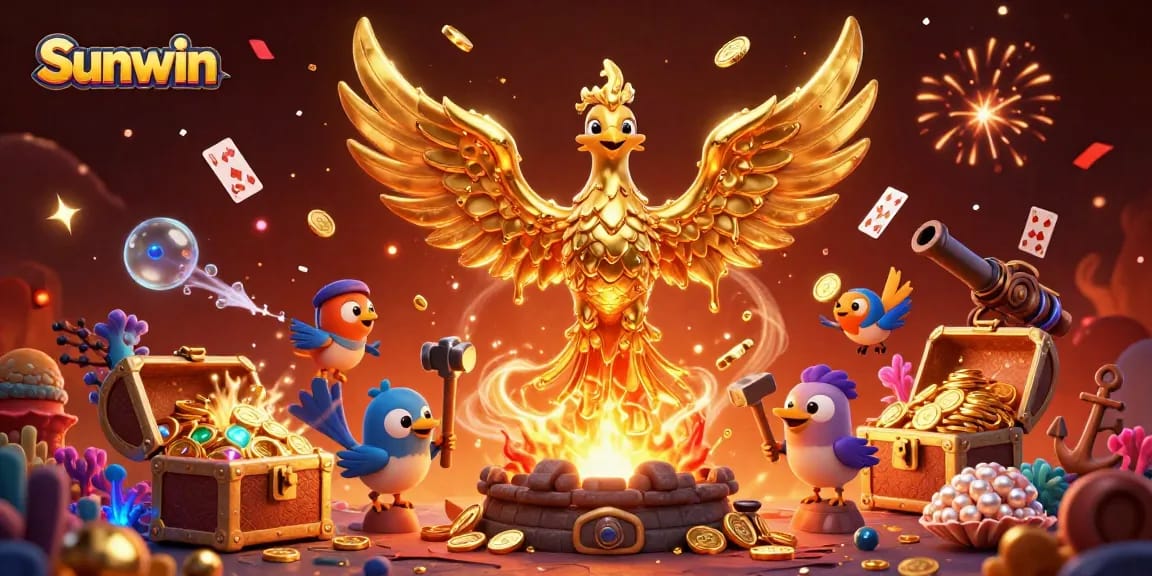 Engage with Sunwin's vibrant gaming scene, featuring a molten metal phoenix and treasure-filled underwater adventures.