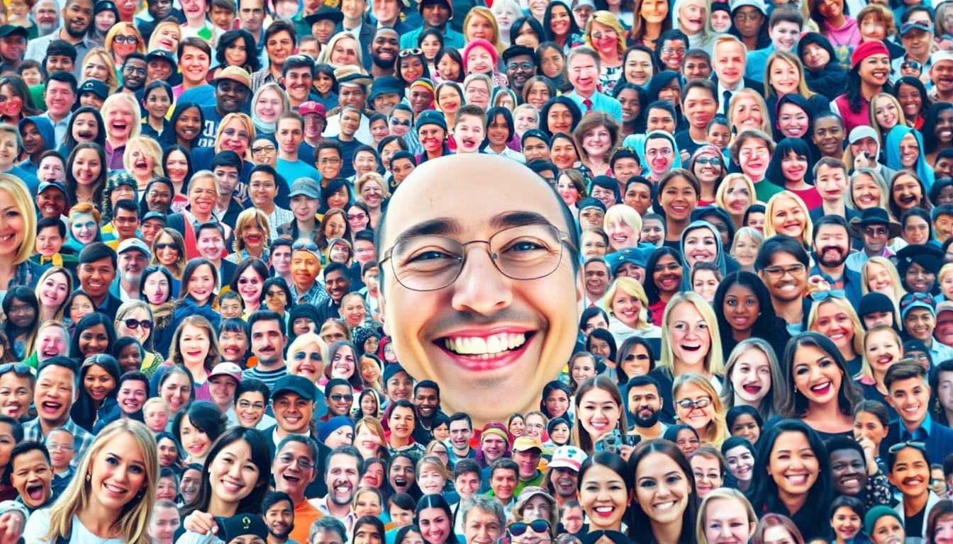 Experience the lively selfie mosaic created from cheerful faces, showcasing diversity and community.