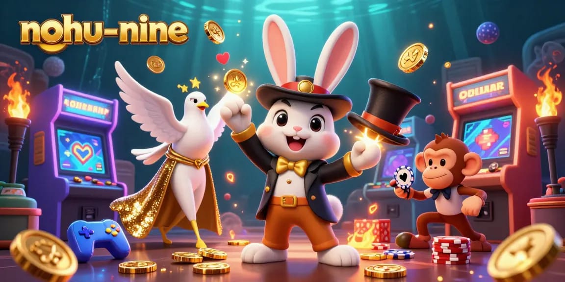 Play exciting nohu-nine as a magician rabbit pulls coins, a dove assists, and a monkey steals chips.