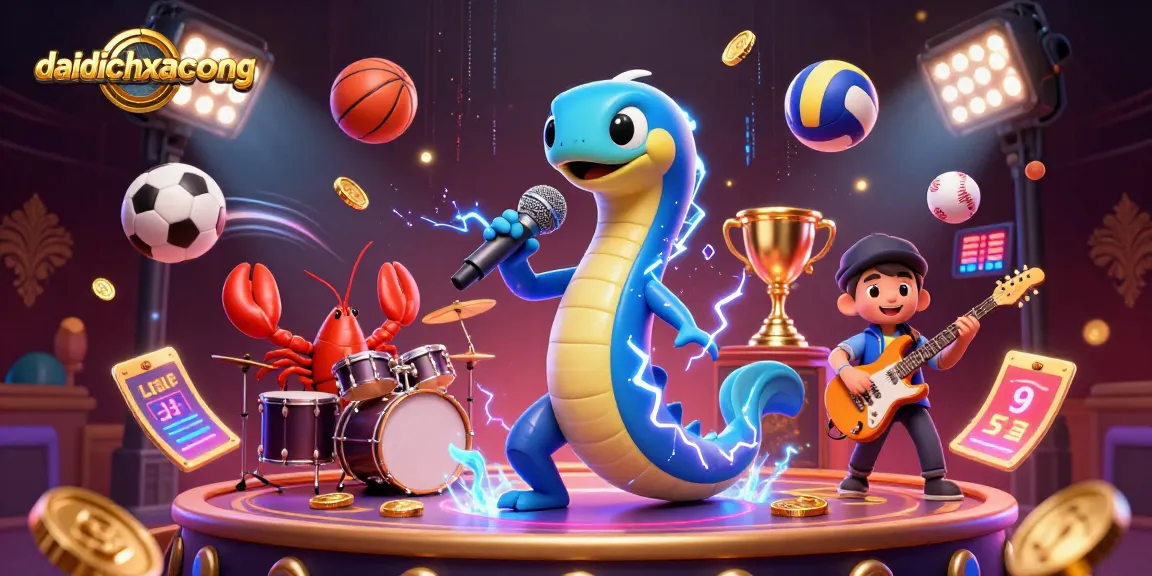 Engage in daidichxacsong with a DJ eel, lobster drummer, and seahorse guitarist at a vibrant underwater casino stage.