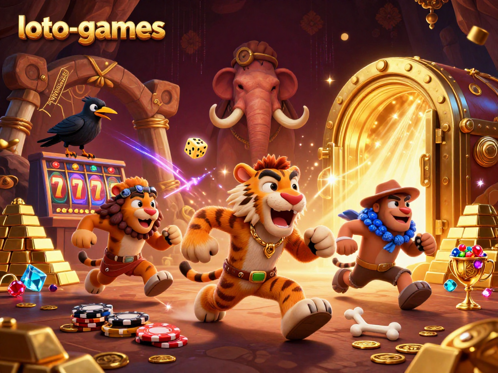 Win big at loto-games with a vibrant illustration of an ancient casino filled with treasures!