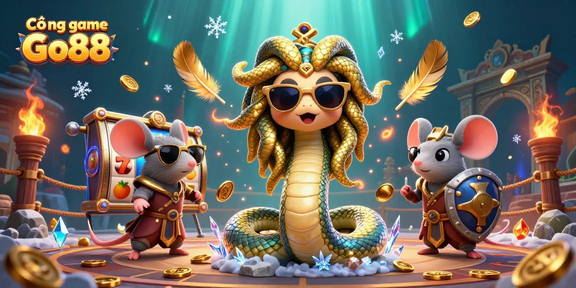 Experience Cổng game Go88 with a festive 3D illustration featuring interactive characters and vibrant gaming elements.