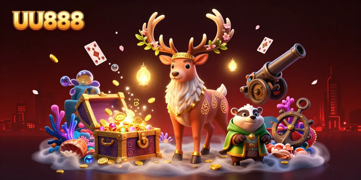 Experience the thrill of winning at UU888 Casino with colorful jackpot treasures and enchanting characters.