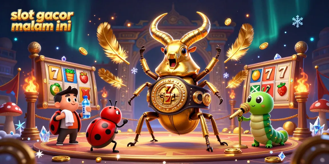 Experience thrilling slot gacor malam ini action with a giant beetle champion in a vibrant casino arena.