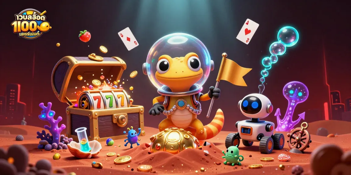 Experience the excitement of เว็บสล็อต แท้ 100 เปอร์เซ็นต์ with a golden casino discovery, showcasing vibrant slot elements.