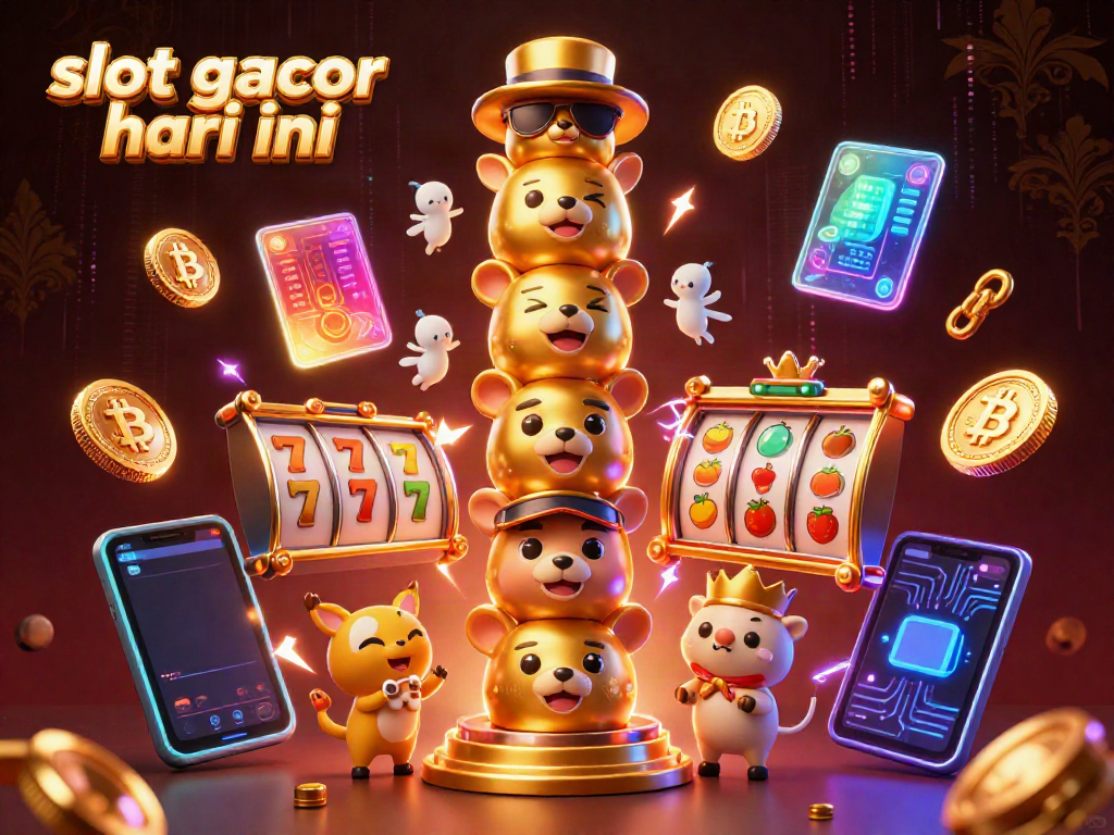 Jelajahi slot gacor hari ini dengan ilustrasi kasino warna-warni dan elemen permainan interaktif.