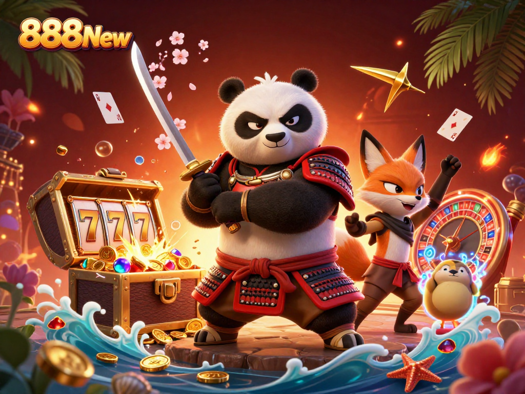 Experience the thrilling adventures of 888New with dynamic characters amidst an exciting casino atmosphere.