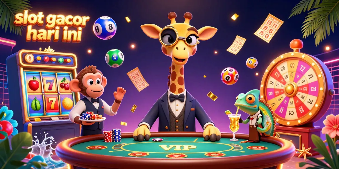 Experience thrilling wins with slot gacor hari ini at a vibrant casino scene featuring colorful slot reels and playful characters.