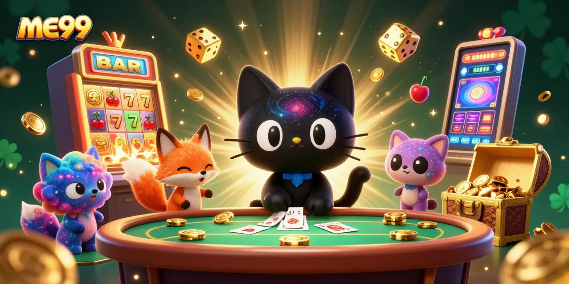 Experience exciting gaming at me99 with a colorful cosmic casino scene full of dynamic elements.