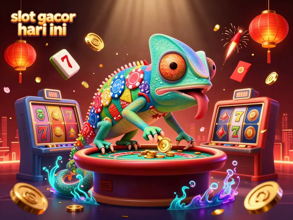 Experience excitement while playing slot gacor hari ini with lively chameleon casino owner and vibrant gaming elements.