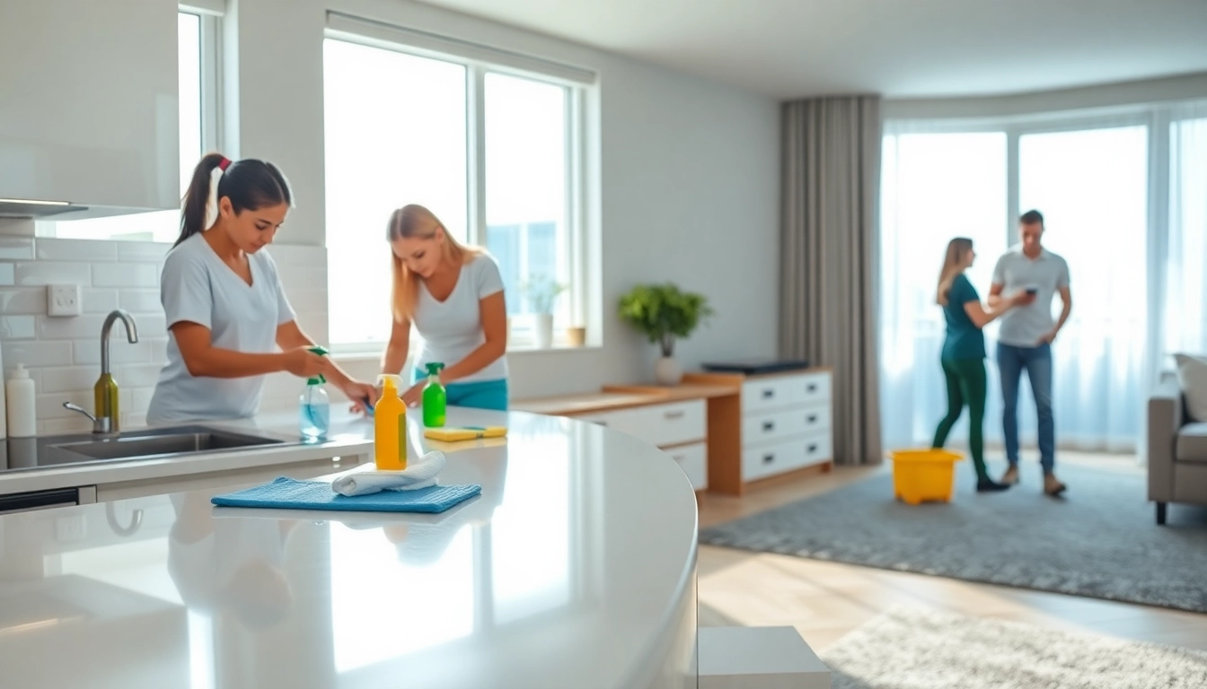 Efficient team performing Bond cleaning Logan services in a sunny, spotless apartment environment.