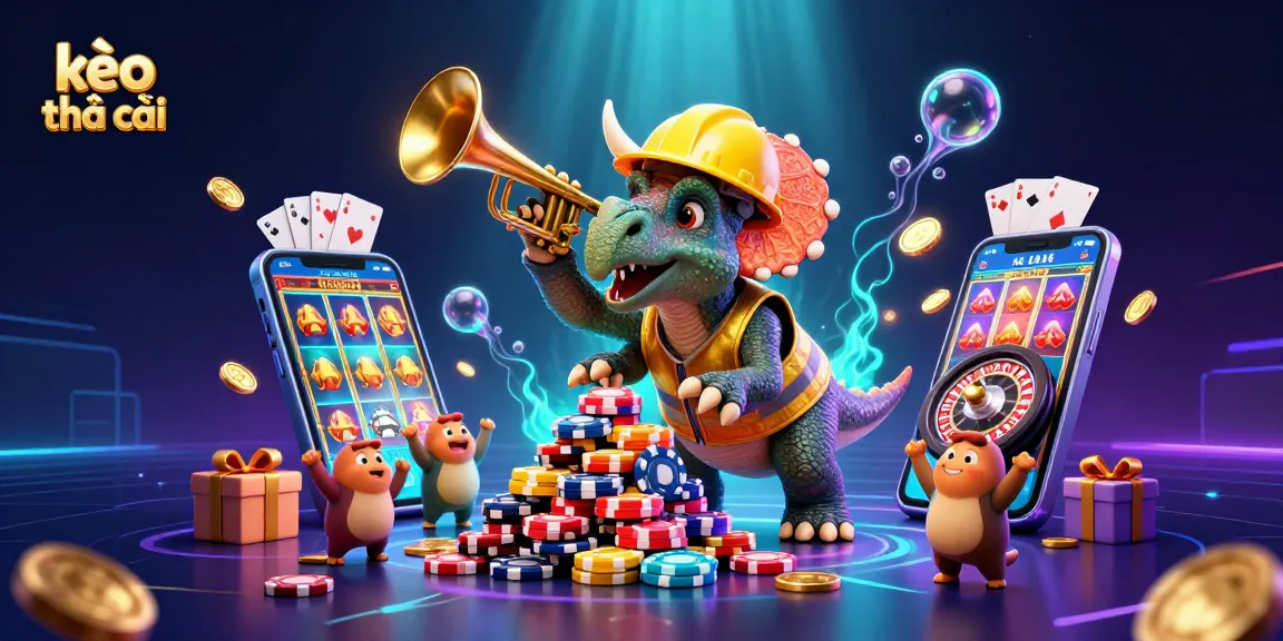 Engage with kèo nhà cái strategies through vibrant casino illustration featuring playful cartoon characters.