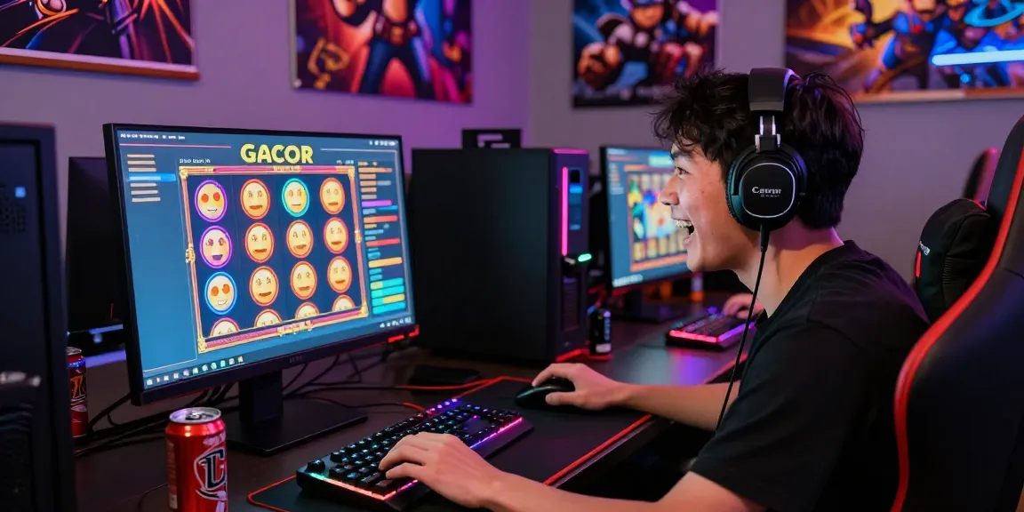 Pengalaman bermain slot gacor yang mendebarkan dengan pemain terfokus di depan layar komputer.
