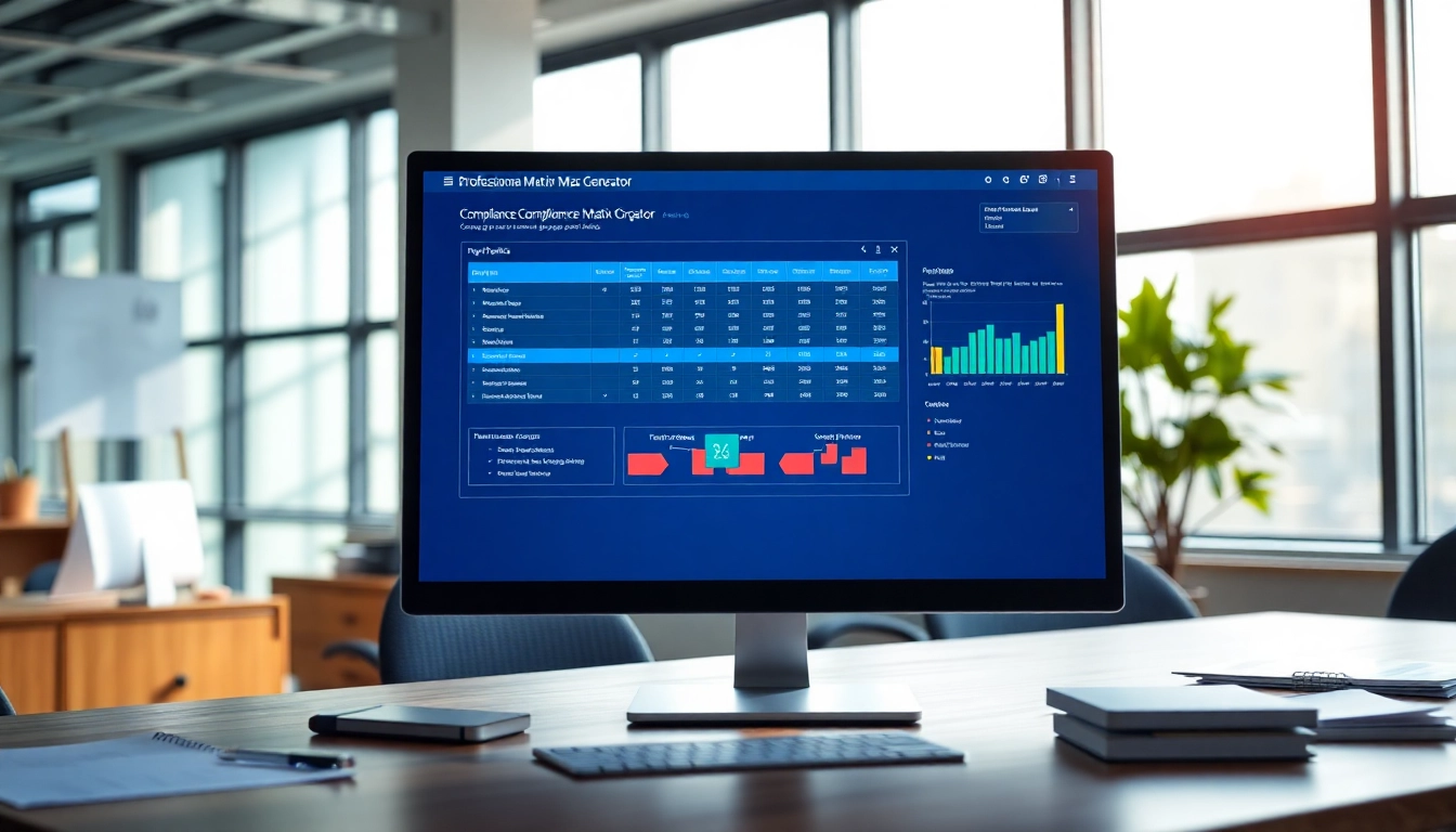 Generate an accurate compliance matrix generator interface showcasing productivity tools.