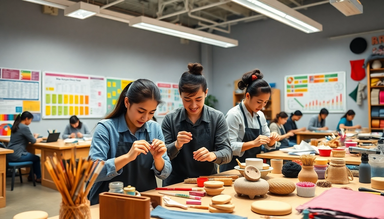 Participants in the craft trainee program California creating projects in a collaborative classroom.
