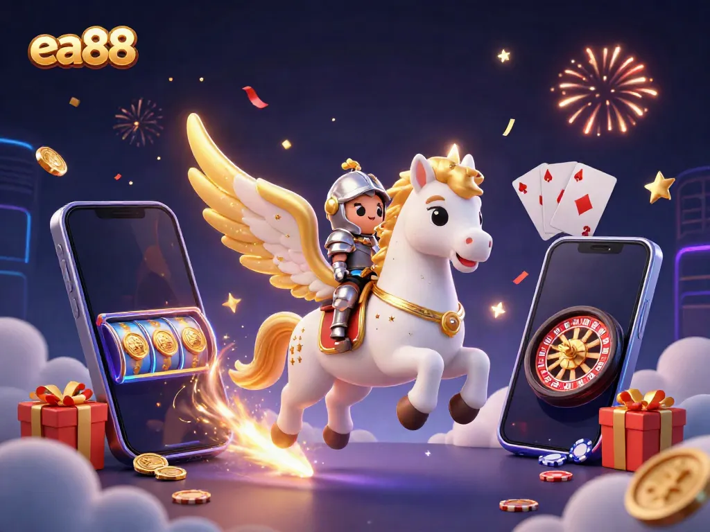 Hòa mình vào không gian sòng bạc cùng ea88 với ngựa thiên thần bay lượn và trò chơi slot rực rỡ.