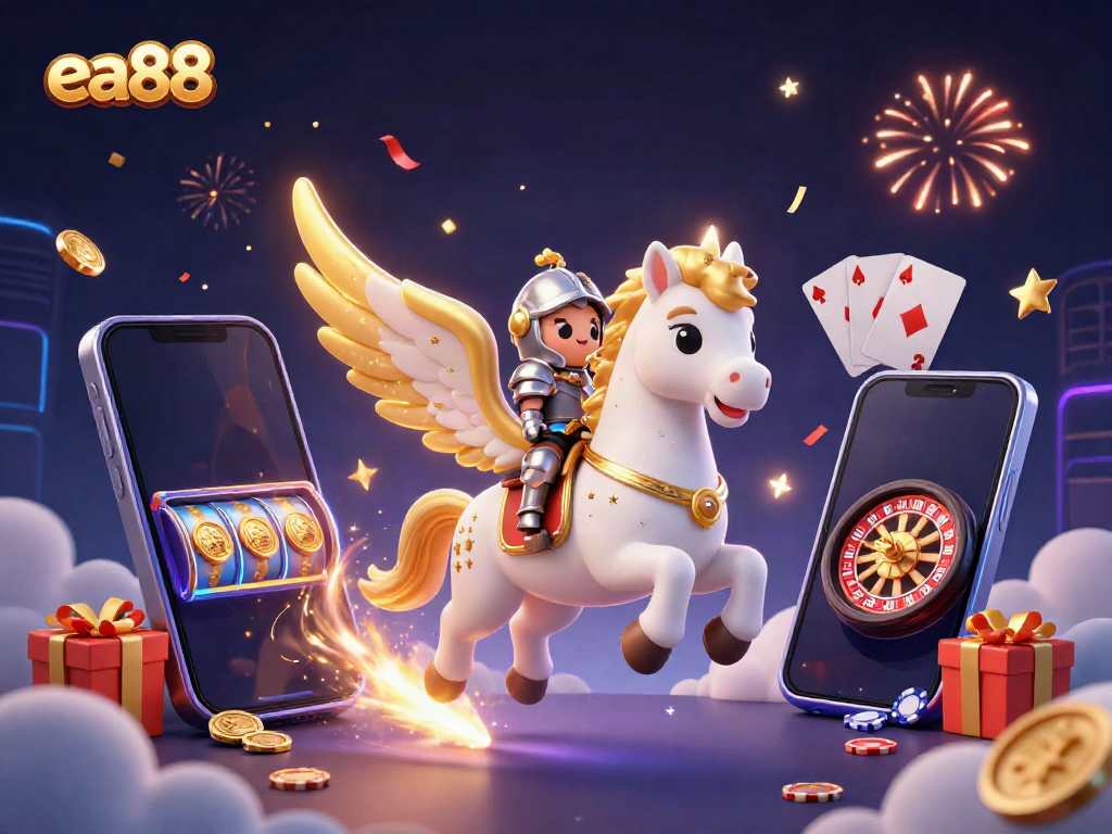 Hòa mình vào không gian sòng bạc cùng ea88 với ngựa thiên thần bay lượn và trò chơi slot rực rỡ.