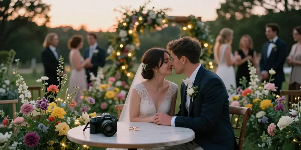 Documentary wedding photographer in Dunedin capturing an intimate moment between a couple in a garden setting.