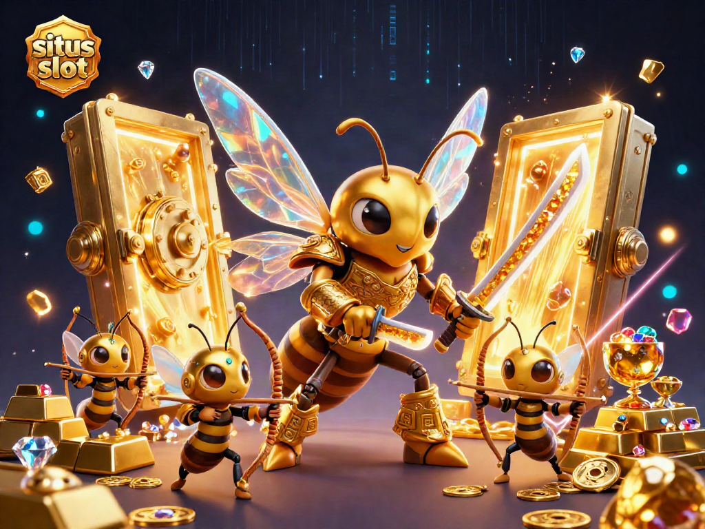 Slot gacor situs slot dengan angel berkilau dan elemen permainan di sekitarnya.