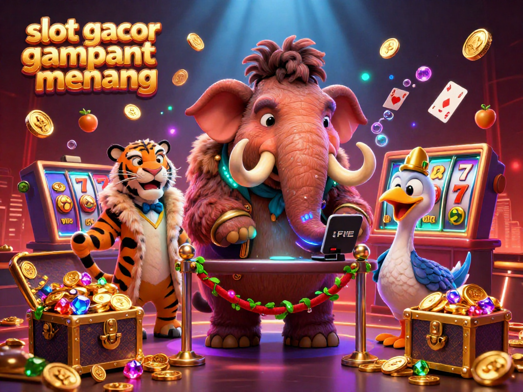 Experience the thrilling world of slot gacor gampang menang with dynamic characters and casino elements in an engaging illustration.