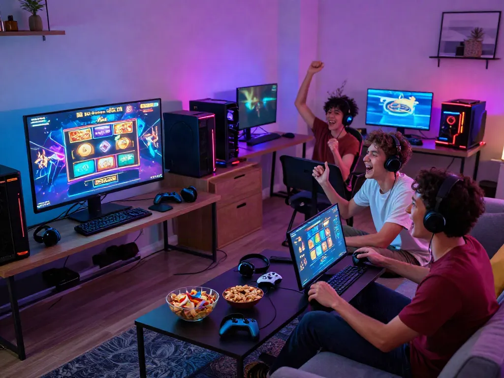 Slot gacor hari ini: Suasana bermain slot online seru di ruang tamu modern.