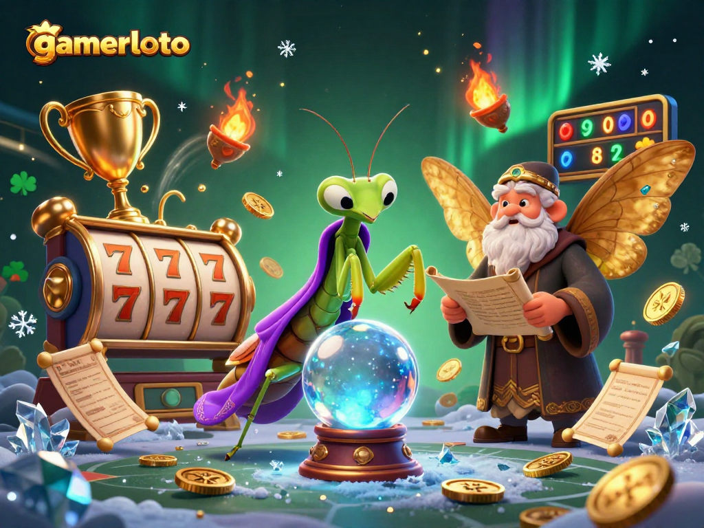 Join gamerloto's exciting journey with a 3D praying mantis fortune teller and magical casino elements!