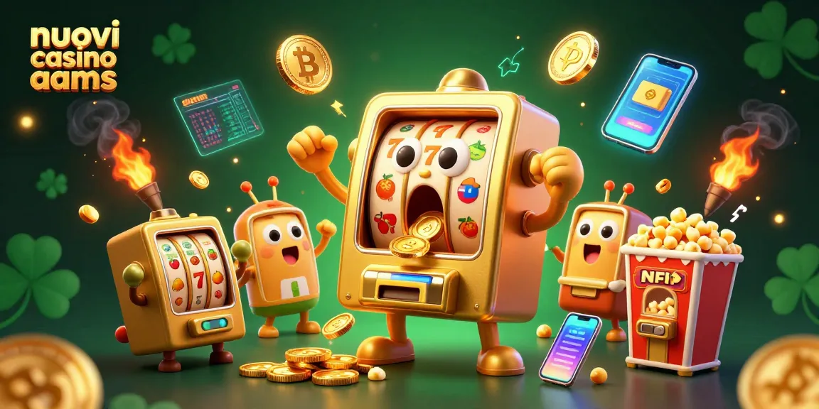 Gioca e vinci con i nuovi casinò AAMS, slot machine che festeggiano un jackpot con monete d'oro.
