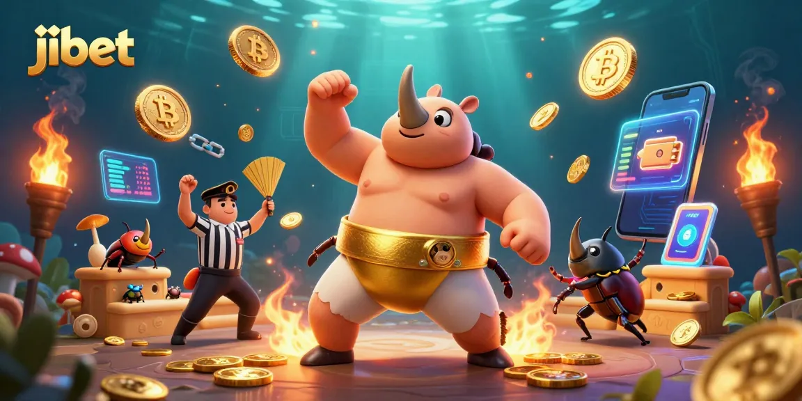 Bet big with jibet at this vibrant 3D illustration of a fun casino scene featuring crypto elements.