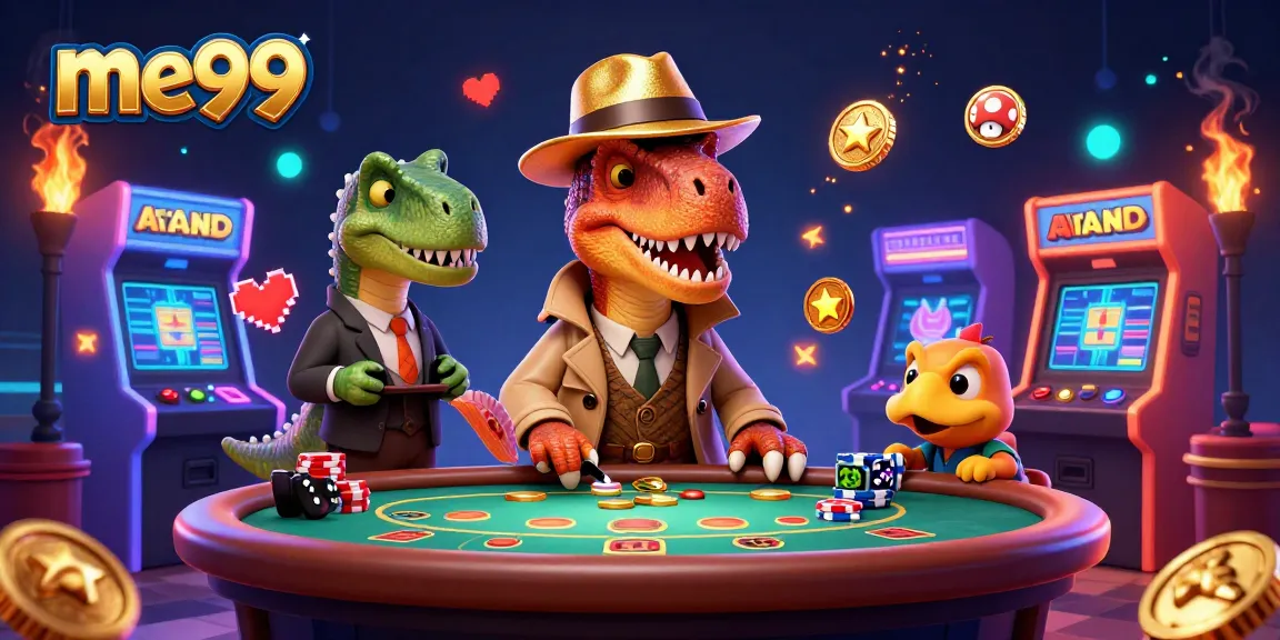 Experience thrilling action at me99 with a velociraptor card counter in a dynamic casino scene.