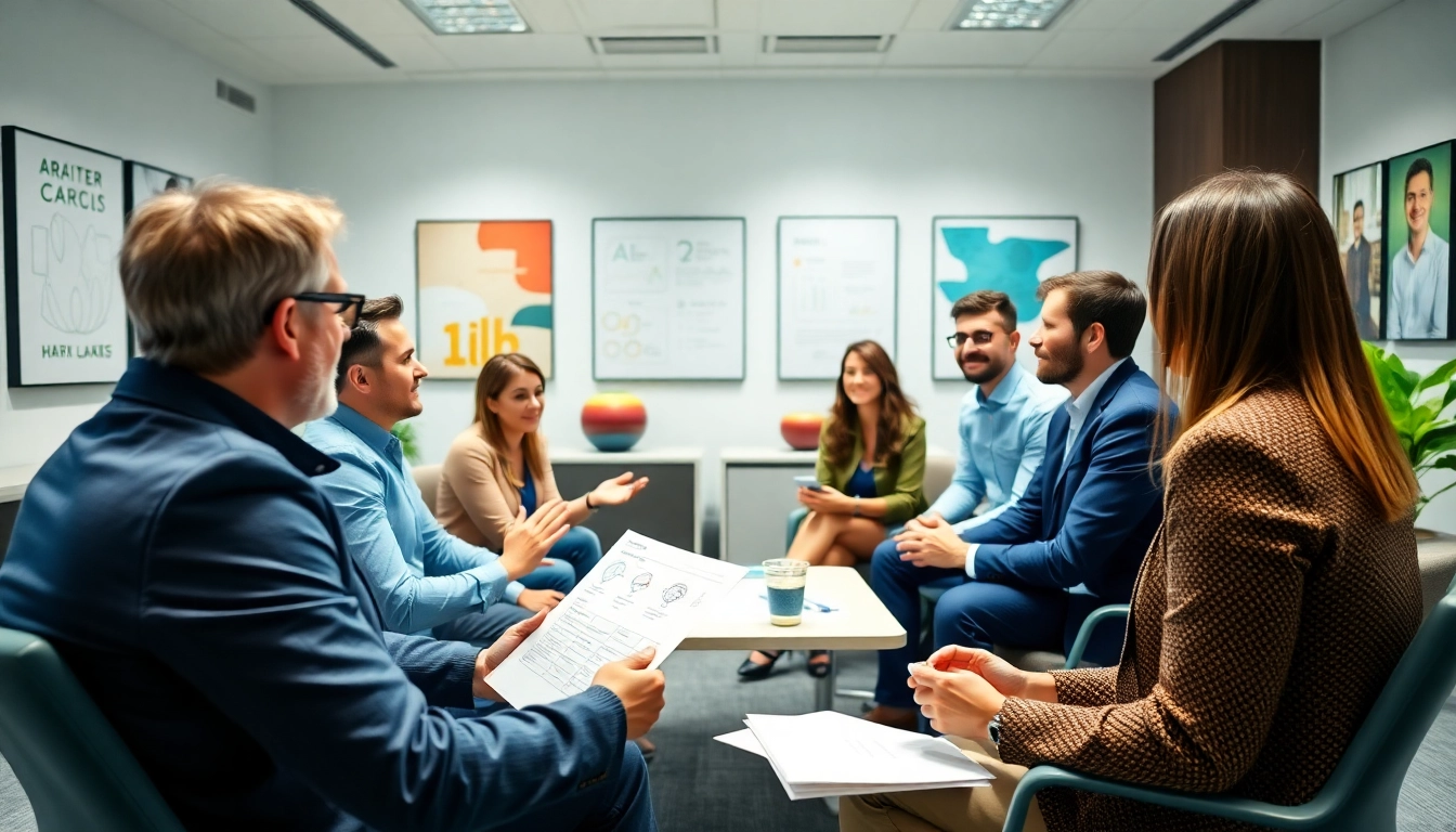 Executives engaged in development coaching California, fostering teamwork and growth in a professional setting.