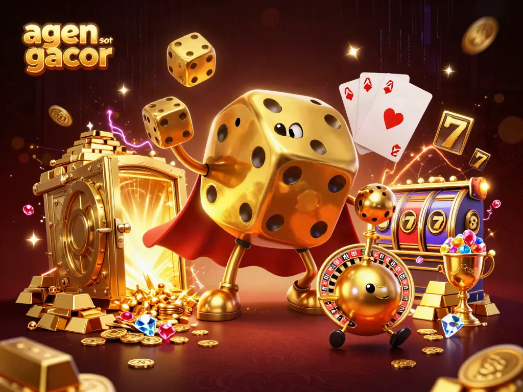 Engaging scene showcasing agen slot gacor with dynamic characters, golden treasures, and vibrant casino elements.