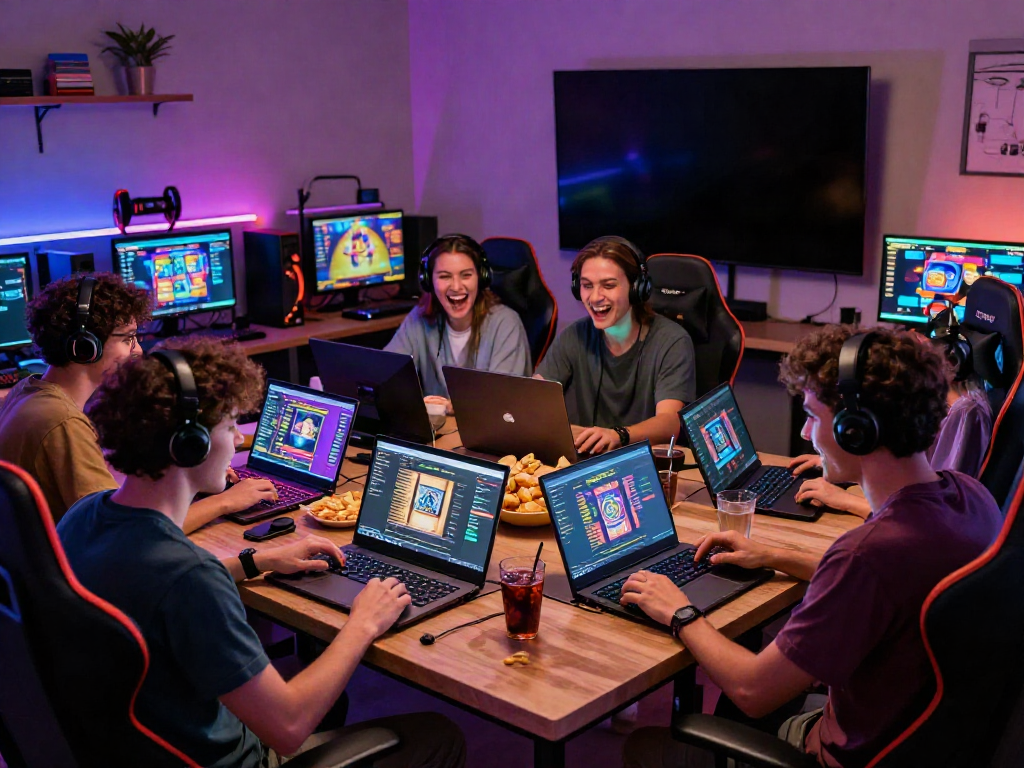 Engaged friends enjoying situs slot gacor games at a vibrant gaming table.