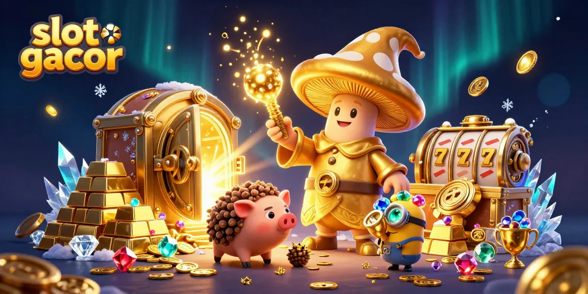 Experience excitement with slot gacor magic in an ultra-detailed golden wizard scene filled with treasure.
